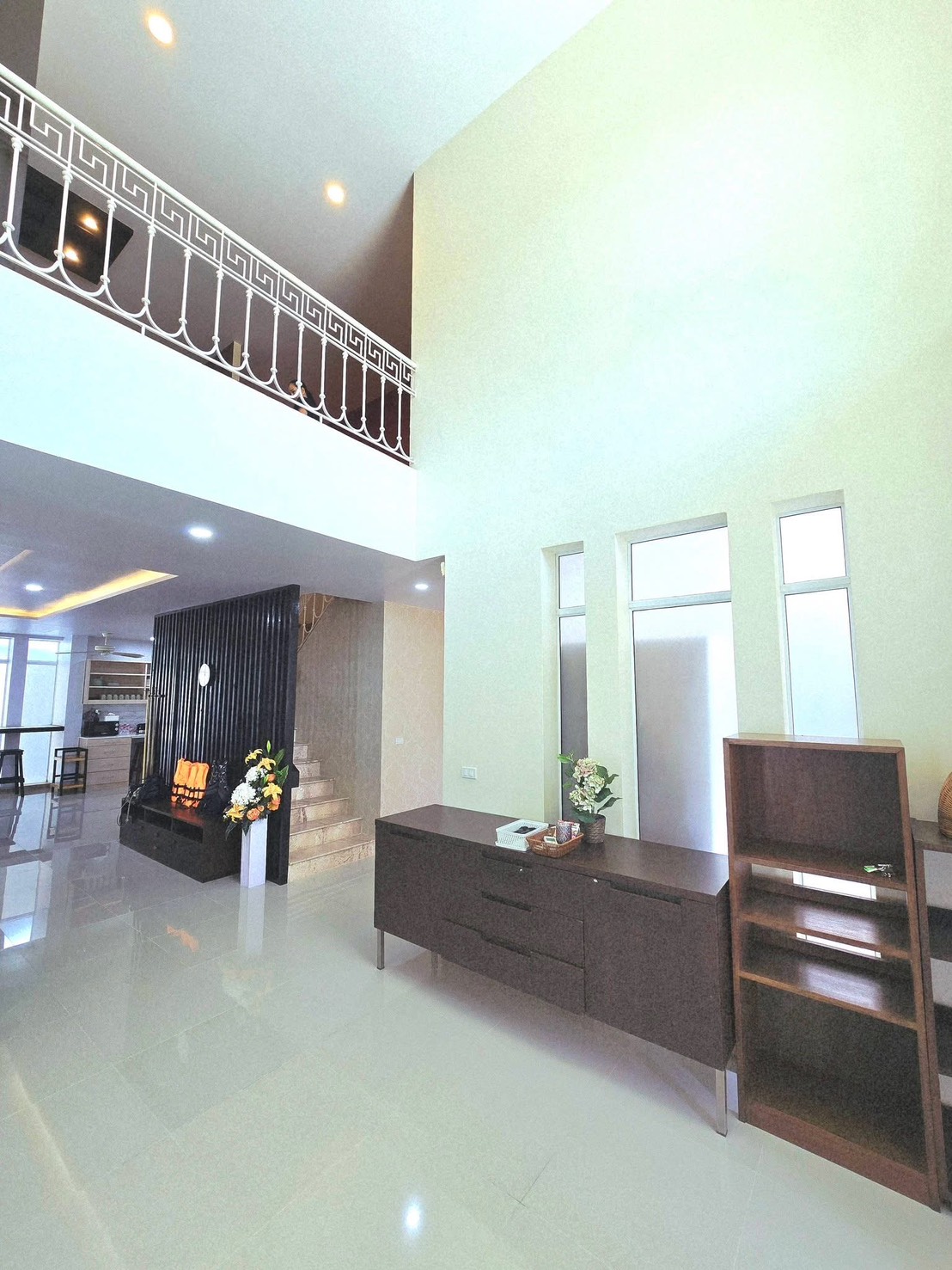 Wide view of the dining and entertainment space